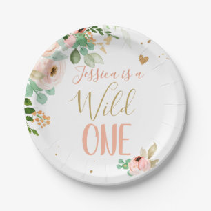 Assiettes En Carton Wild One 1er Anniversaire Rose Gold Flowers