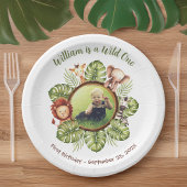 Assiettes En Carton Wild One 1st Birthday Photo Safari Animaux Feuille