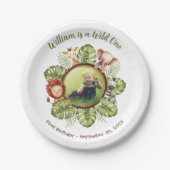 Assiettes En Carton Wild One 1st Birthday Photo Safari Animaux Feuille (Devant)