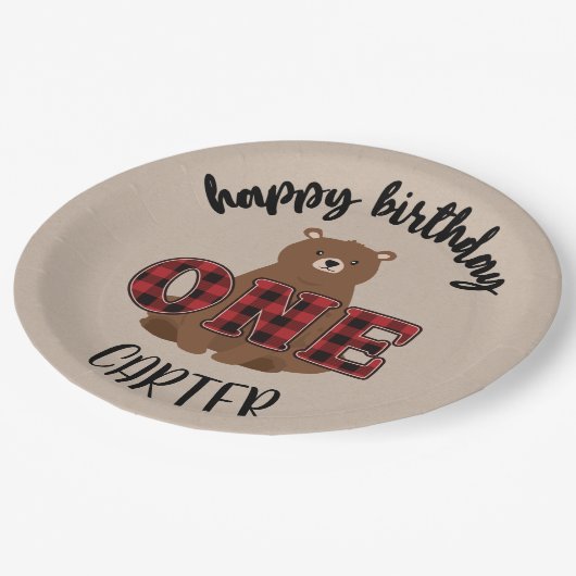 Assiettes En Carton Wild One Bear Bonne fête d'anniversaire (Angle)