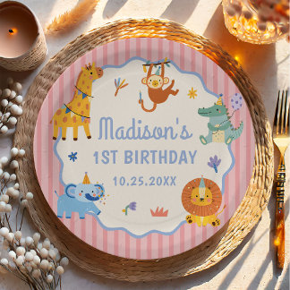 Assiettes En Carton Wild One Cute Safari Animals 1st Birthday