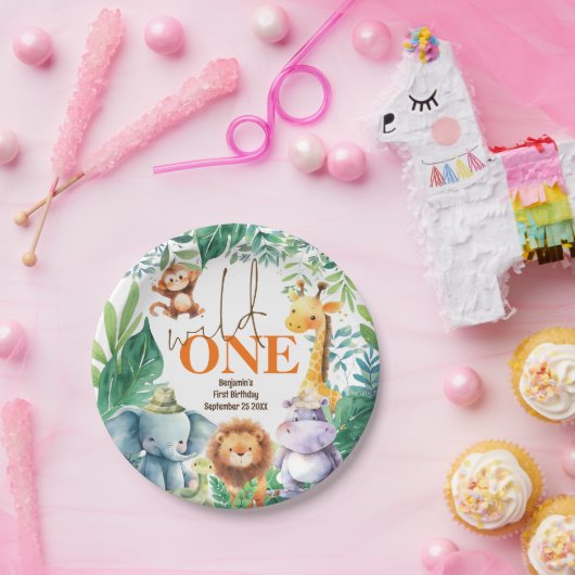 Assiettes En Carton Wild One Cute Safari Animaux 1er anniversaire (Fête)
