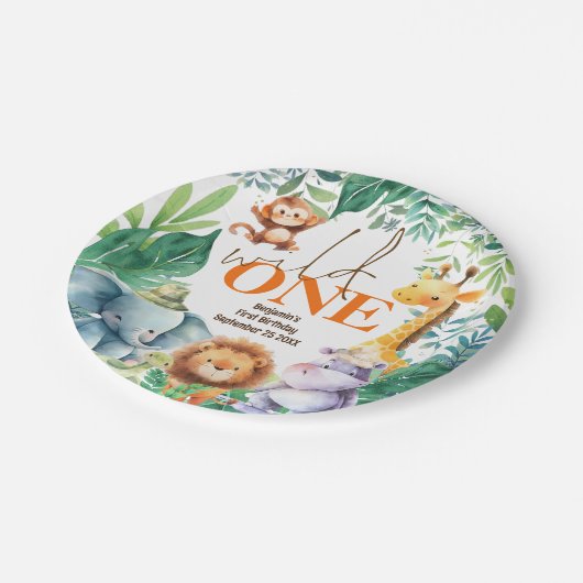 Assiettes En Carton Wild One Cute Safari Animaux 1er anniversaire (Angle)