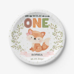 Assiettes En Carton Wild One Girl Baby Fox 1st Birthday Papier Plaque