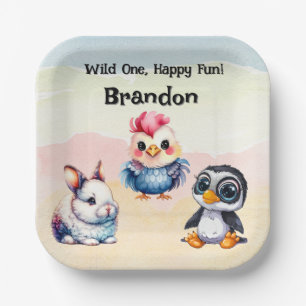 Assiettes En Carton Wild One Happy Fun Woodland Animaux Aquarelle
