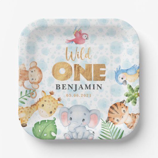 Assiettes En Carton Wild One Jungle Animaux 1er Anniversaire Party Pap (Recto)