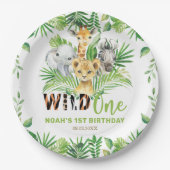 Assiettes En Carton Wild One Jungle Animaux Verdure 1er anniversaire (Devant)