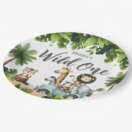 Assiettes En Carton Wild One Jungle Safari 1er anniversaire (Angle)