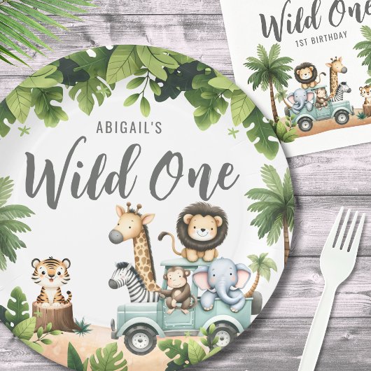 Assiettes En Carton Wild One Jungle Safari 1er anniversaire