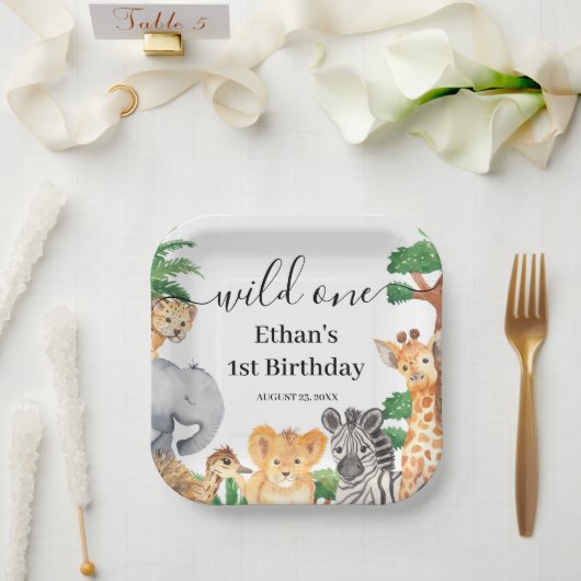 Assiettes En Carton Wild One Jungle Safari Animaux 1er anniversaire (Mariage)