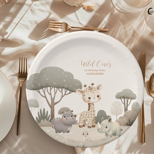 Assiettes En Carton Wild One Jungle Safari Animaux Garçon 1er annivers