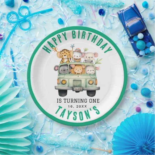 Assiettes En Carton Wild One Jungle Safari Animaux Garçon 1er annivers (Fête)