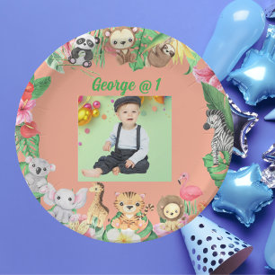 Assiettes En Carton Wild One Jungle Safari Thème 1er anniversaire fête