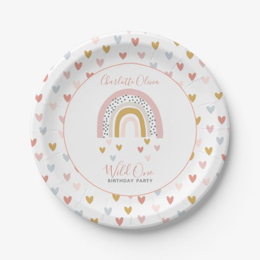 Assiettes En Carton Wild One Muted Rainbow Girl's 1st Birthday Party (Devant)