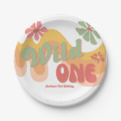 Assiettes En Carton Wild One Retro Rainbow Daisy 1er anniversaire (Devant)