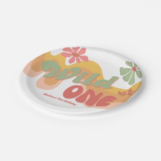 Assiettes En Carton Wild One Retro Rainbow Daisy 1er anniversaire (Angle)