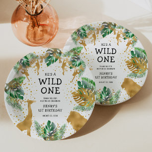Assiettes En Carton Wild One Safari 1er anniversaire fête Green Gold