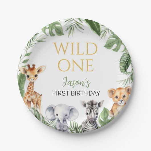 Assiettes En Carton Wild One Safari Animaux Baby shower d'anniversaire (Devant)