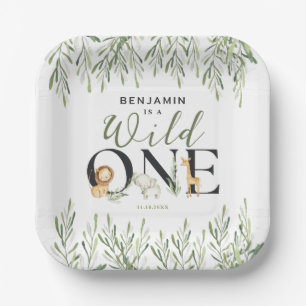 Assiettes En Carton Wild One Safari Animaux Garçon 1er fête d'annivers