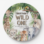 Assiettes En Carton Wild one Safari animaux jungle garçon 1er annivers (Devant)