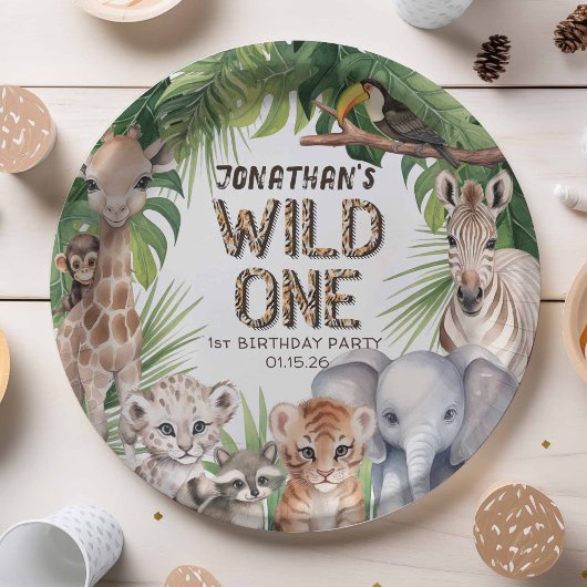 Assiettes En Carton Wild one Safari animaux jungle garçon 1er annivers