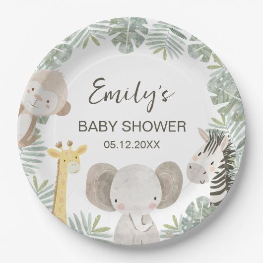Assiettes En Carton Wild One Safari Baby shower Jungle Animaux (Devant)