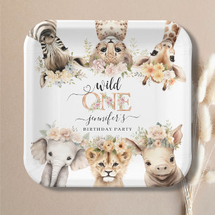 Assiettes En Carton Wild One Safari Girl 1er Anniversaire Plaque en pa