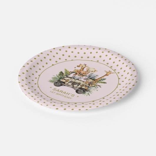 Assiettes En Carton Wild One Safari Jungle 1er Anniversaire rose (Angle)