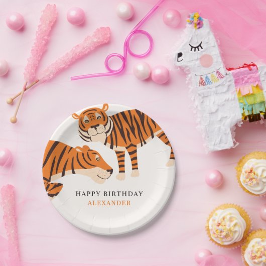 Assiettes En Carton Wild One Tiger Joyeux anniversaire d'enfants (Fête)