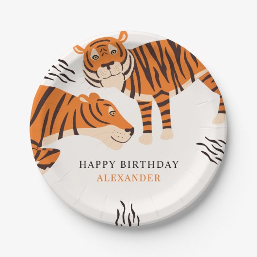 Assiettes En Carton Wild One Tiger Joyeux anniversaire d'enfants (Devant)