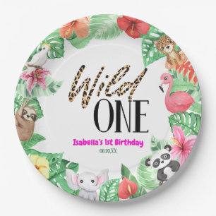Assiettes En Carton Wild One Tropical Animal 1er fête d'anniversaire