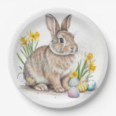 Assiettes En Carton Wild Rabbit Easter Eggs and Daffodil Flowers  (Devant)