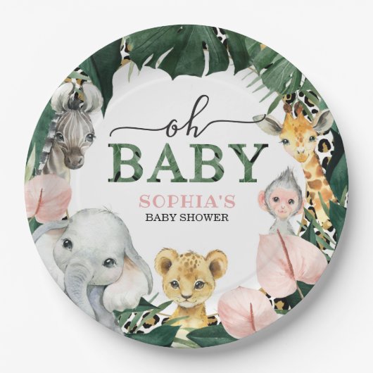 Assiettes En Carton Wild Safari Jungle Animaux Baby shower Plaque en p (Devant)