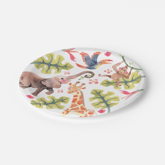 Assiettes En Carton Wild Safari Zoo Plaques de papier d'anniversaire (Angle)