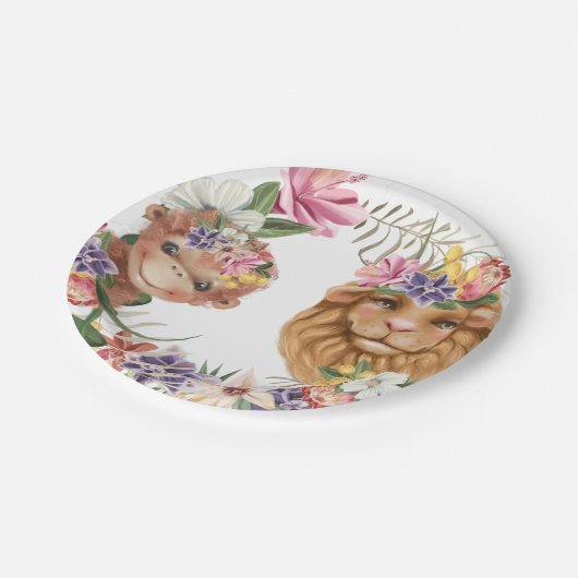 Assiettes En Carton Wild un mignon singe safari d'anniversaire garçon  (Angle)