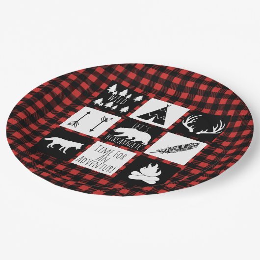Assiettes En Carton Wilderness rustique & Animaux Buffalo Check Plaid (Angle)