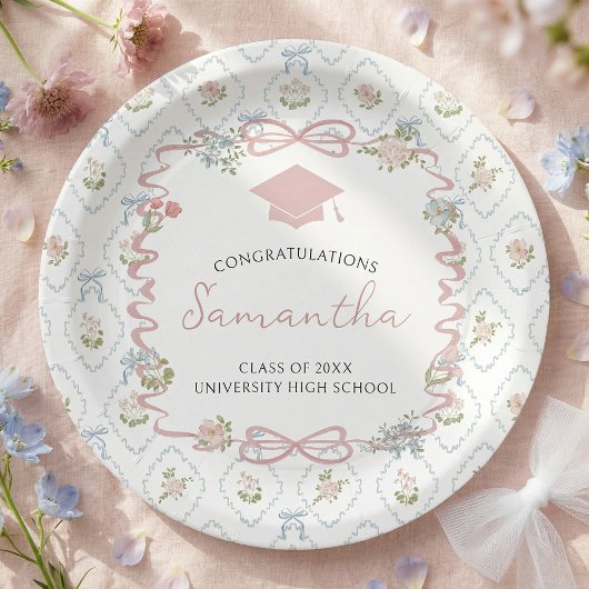 Assiettes En Carton Wildflower Pink Bow Graduation