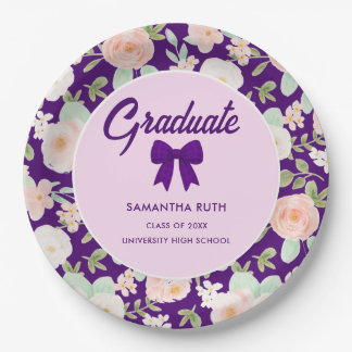 Assiettes En Carton Wildflower Purple Gingham Bow Graduation Party