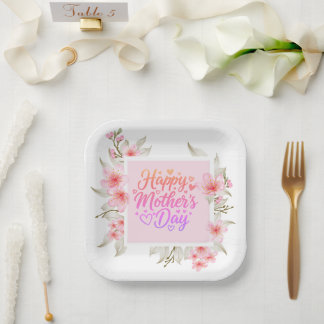 Assiettes En Carton Wildflower Watercolor Border Happy Mother's Day
