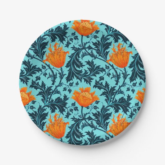 Assiettes En Carton William Morris Anemone, Indigo Blue et Coral (Devant)