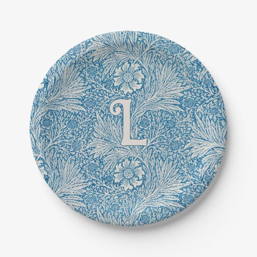 Assiettes En Carton William Morris Blue Marigold Monogramme (Devant)