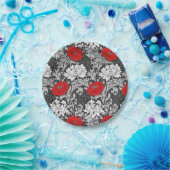 Assiettes En Carton William Morris Chrysanthèmes, gris et rouge (Fête)