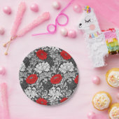 Assiettes En Carton William Morris Chrysanthèmes, gris et rouge (Fête)