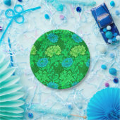 Assiettes En Carton William Morris Chrysanthemums, Lime Green & Aqua (Fête)