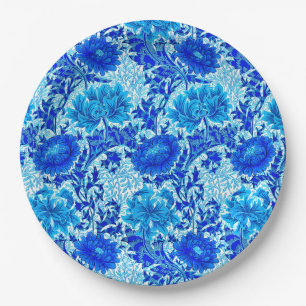 Assiettes En Carton William Morris Chrysanthemums Nuances de Denim Blu