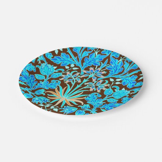 Assiettes En Carton William Morris Hyacinth Imprimer, Aqua et Brown (Angle)