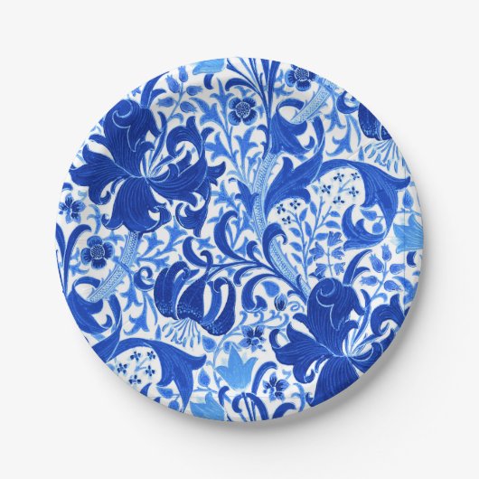 Assiettes En Carton William Morris Iris et Lily, Cobalt Blue (Devant)