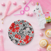 Assiettes En Carton William Morris Iris et Lily, noir, blanc et rouge (Fête)