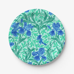 Assiettes En Carton William Morris Irises, Bleu de Cobalt, Aqua et Tur