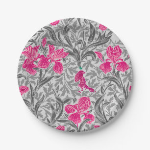 Assiettes En Carton William Morris Irises, rose et gris argenté